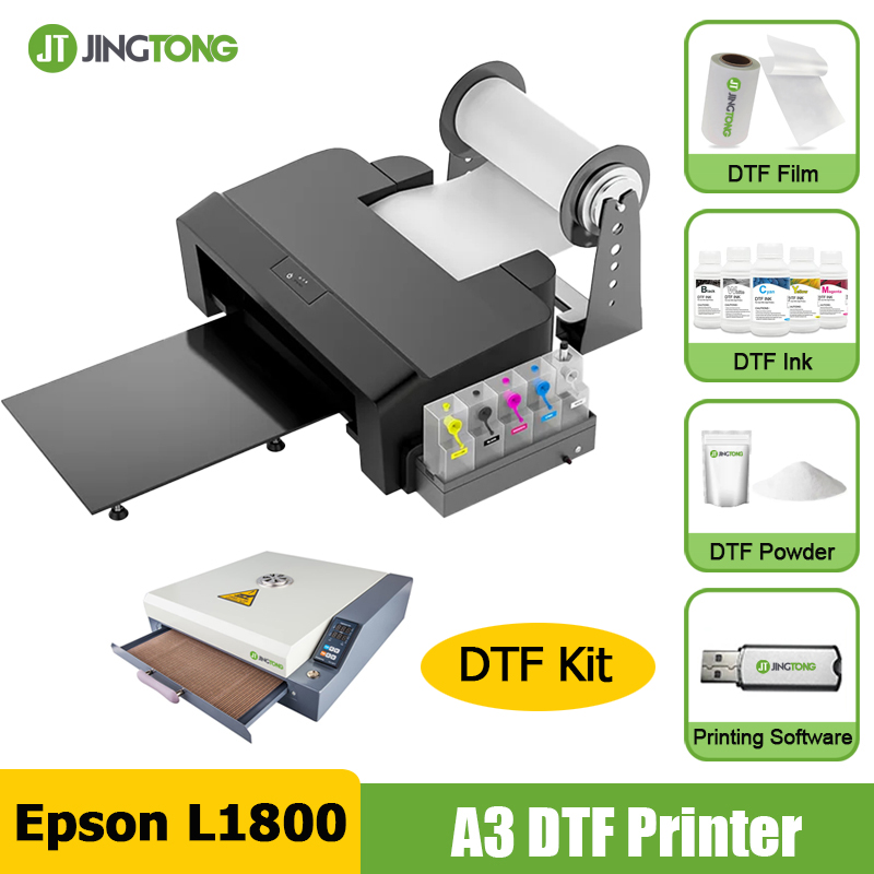 Upgraded A3 Eps L1800 DTF Printer with Roll Feeder Kit  (1000ml DTF Ink, 200pcs PET Film, 1KG Powder)