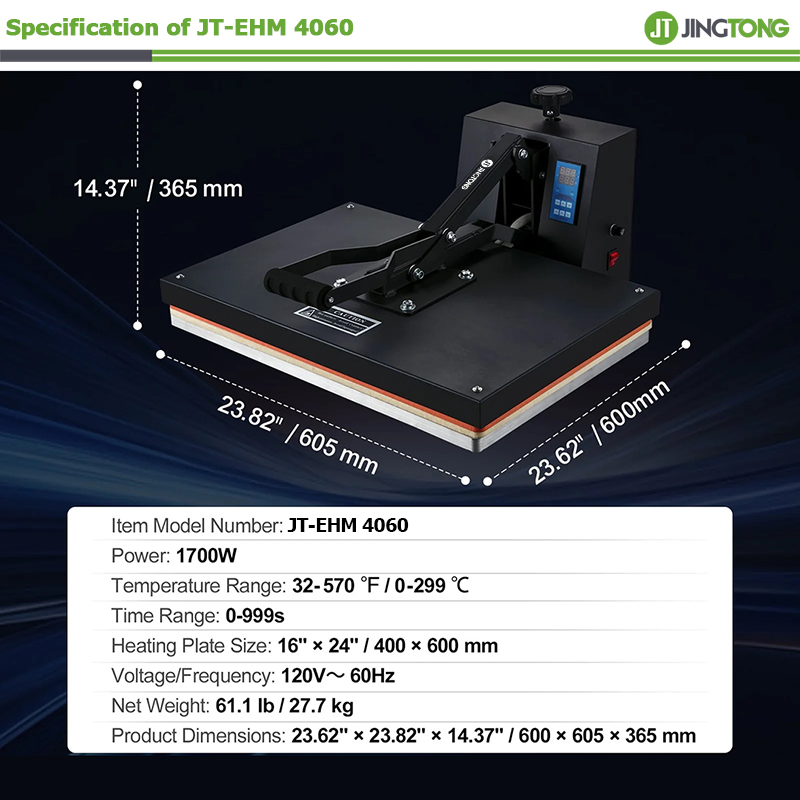 16*24 inch Fast Heating Heat Press Machine 40x60 cm Clamshell Sublimation Transfer Printing