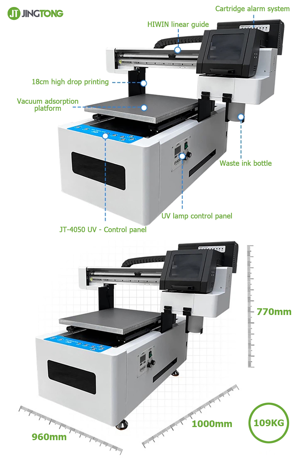 Jingtong 4050 Uv Flatbed Printer with two epson xp600 print heads 2