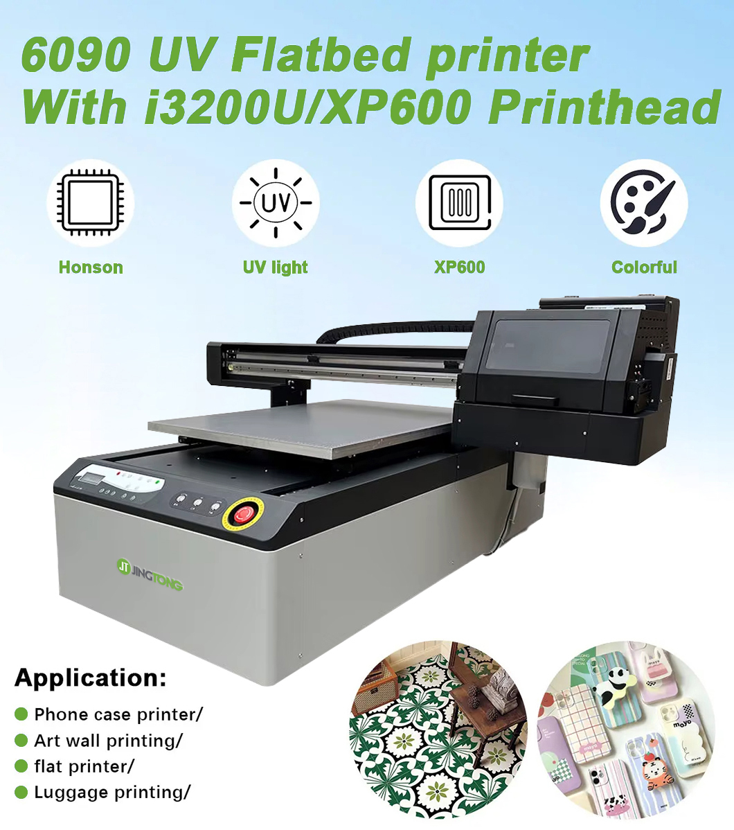 6090 UV Printer Digital LED Flatbed Printing Machine with 3 XP600 i1600 i3200 Print Heads 1